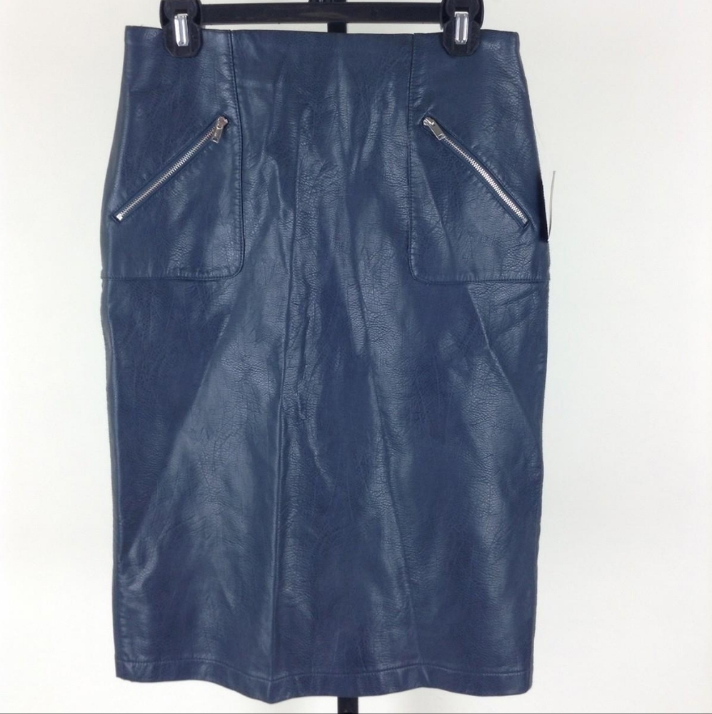 Zara Basic Collection - Navy Vegan Leather Pencil Skirt Size Large -New With Tag